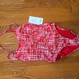 Athleta Red & White Abstract-Print One-Piece Swimsuit